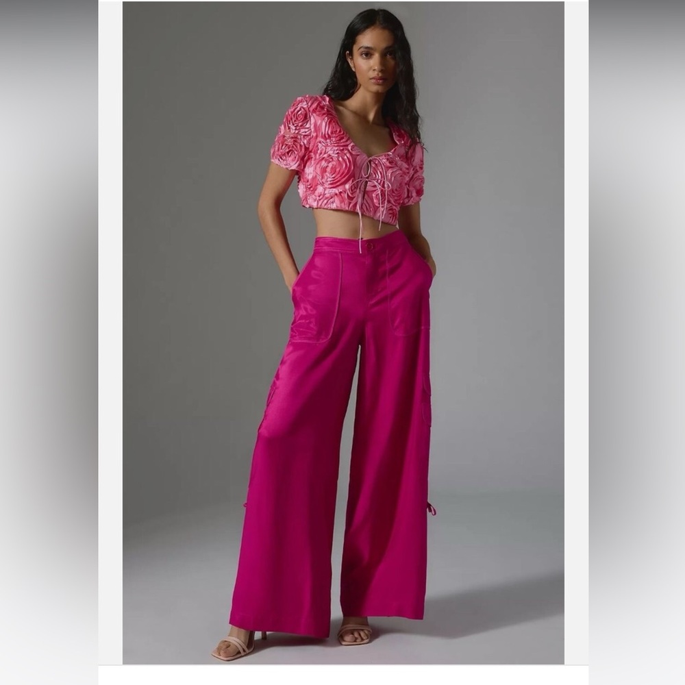 Anthropologie Palazzo Utility Hot  Pink Pants size 2